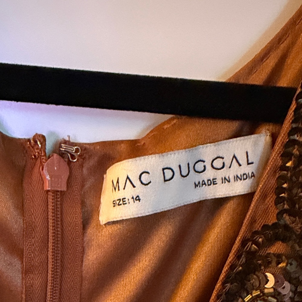 Mac Duggal Gold and Brown Sequin Maxi Dress - Picture 2 of 5